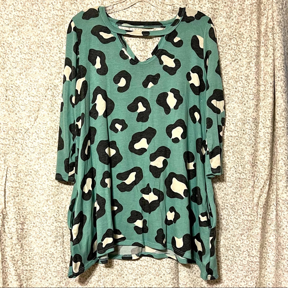 Turquoise Cheetah Print Tunic with Pockets